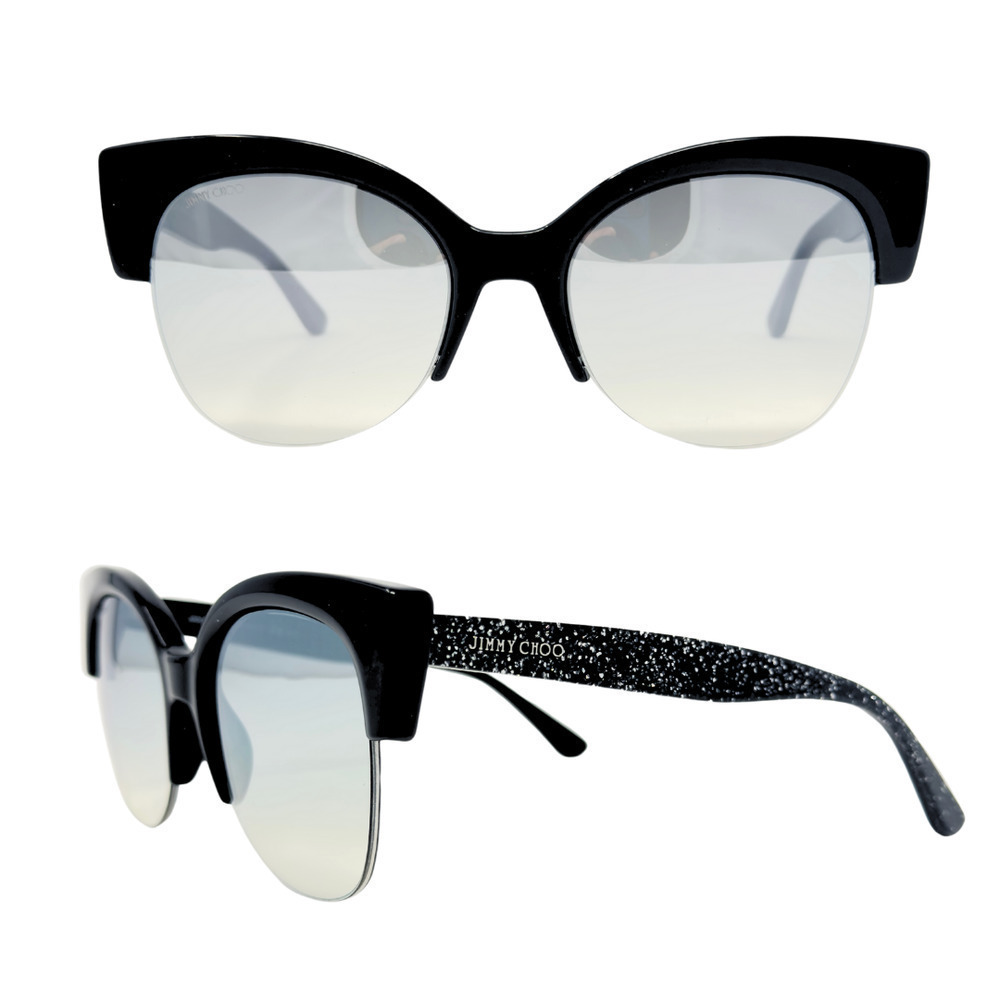 Jimmy Choo LOGO Sunglasses Black‎ Glitter Sparkle Oversize Square Aviator Lens